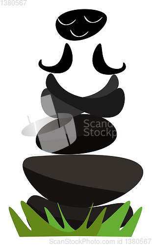 Image of Portrait of meditating black stones above the green grassland ve
