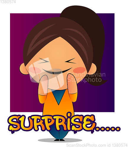 Image of Girl with brown ponytail is surprised, illustration, vector on w