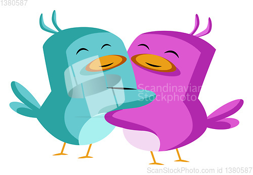 Image of Blue and purple bird in love illustration vector on white backgr