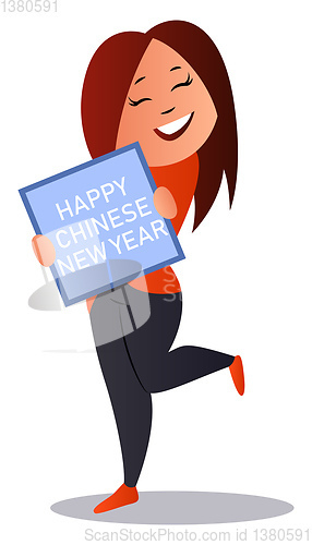 Image of Cartoon girl celebrating chinese new year vector illustration on