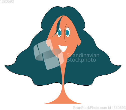 Image of Smiling girl with long dark blue hair vector illustration on whi