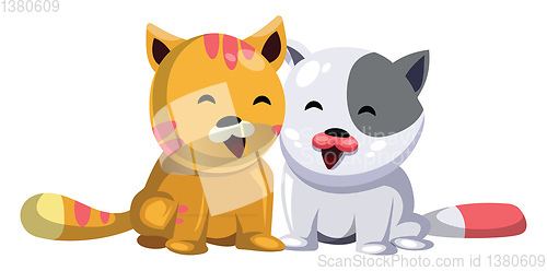 Image of Yellow cat and white cat smiling vector illustration on white ba
