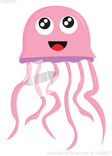 Image of A laughing pink-colored cartoon jellyfish vector or color illust