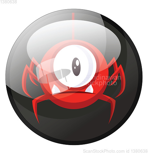 Image of Cartoon character of a red spider looking monster with one eye v