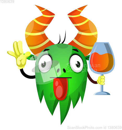 Image of Monster drinking juice, illustration, vector on white background