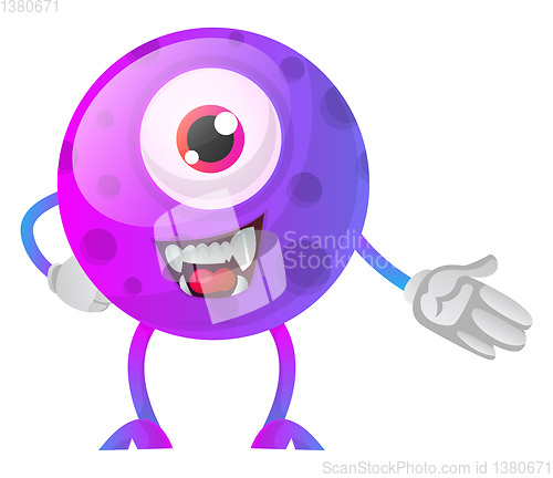 Image of Purple monster showing down with hand illustration vector on whi