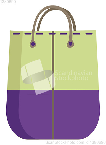 Image of A purple and green colored bag, vector color illustration.
