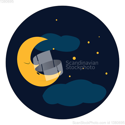 Image of Clipart of a blue sky with a resting moon and bright twinkling s