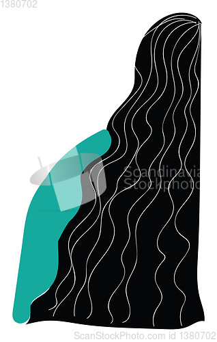 Image of Long black hair from on a blue shirt from behind illustration ve