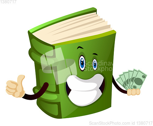 Image of Green book holding money, illustration, vector on white backgrou