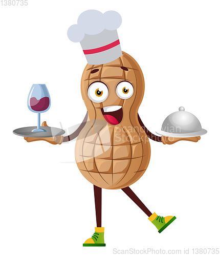 Image of Peanut holding wine and food, illustration, vector on white back