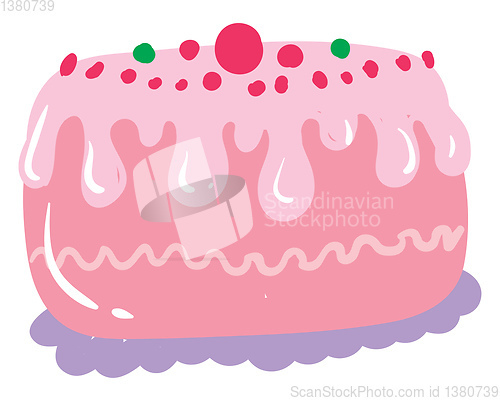 Image of A big pink cake, vector or color illustration.