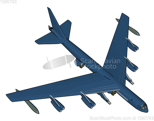 Image of Blue millitary airplane with missiles vector illustration on whi