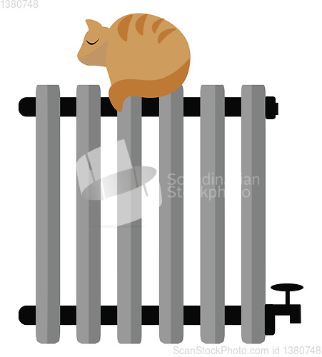 Image of Image of cat sitting on heating radial, vector or color illustra