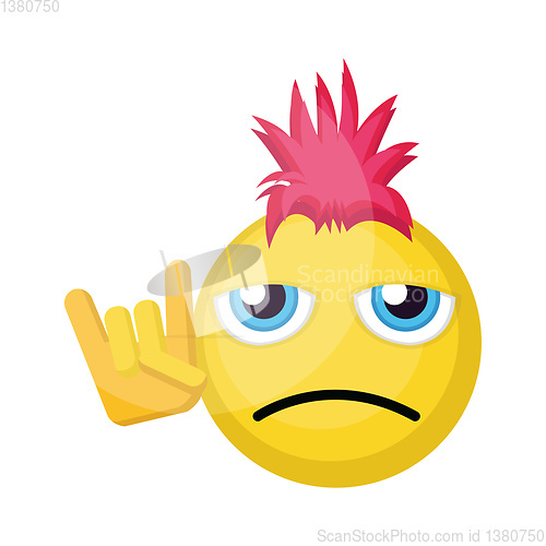 Image of Sad punk emoji face with pink hair and punk sign vector illustra