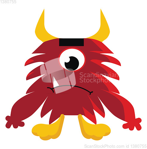 Image of A red furry creature with yellow horn legs and one eye expressin