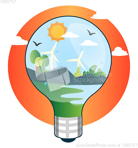 Image of Renewable sources of energy in lightbulb illustration vector on 