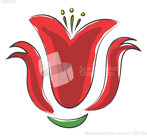 Image of Simple vector illustration on white background of a red flower w