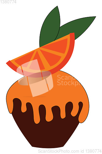 Image of Cupcake garnished with an orange pie vector or color illustratio