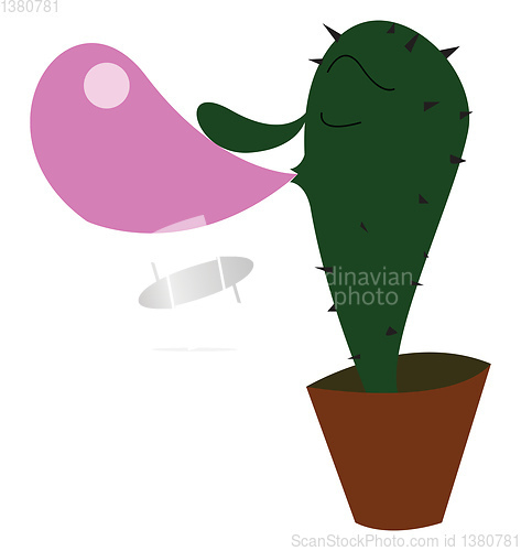 Image of Cactus blowing bubble gum vector or color illustration