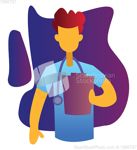 Image of Vector illustration of a ward boy holding a medical record on a 