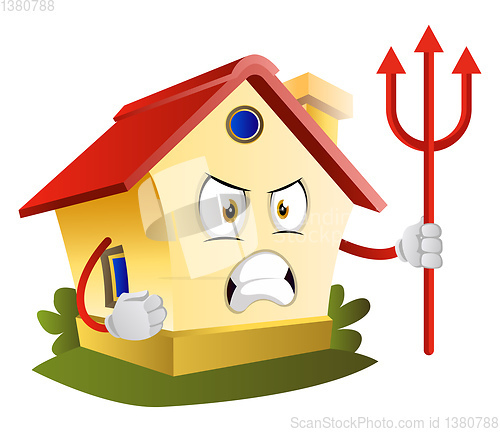 Image of House is holding devil\'s trident, illustration, vector on white 