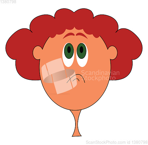 Image of Cartoon face of a funny-looking girl in red hair and green eyes 