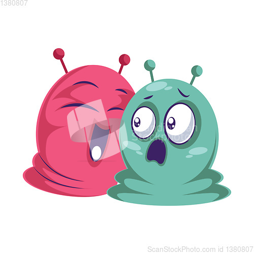 Image of Pink happy monster and blue scared monster vector sticker illust