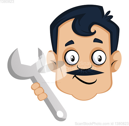 Image of Man is holding wrench, illustration, vector on white background.