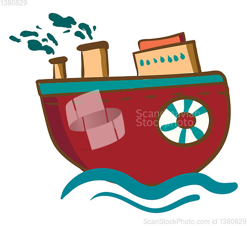 Image of A red round steam ship vector or color illustration