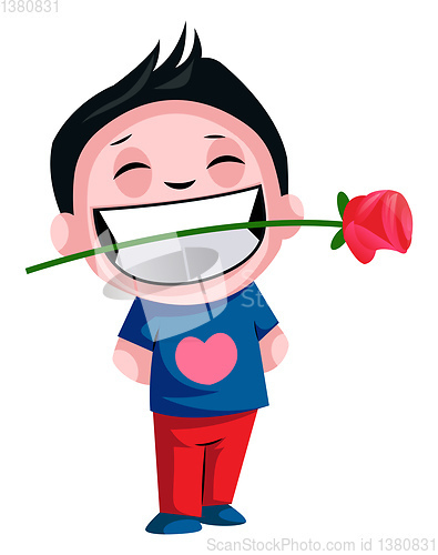 Image of Boy carrying rose in his teeth illustration vector on white back