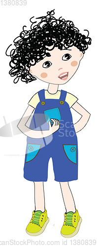 Image of A teen boy in a blue and white colored body suit suspender trous