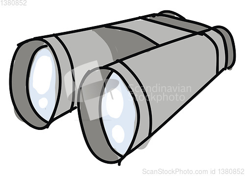 Image of Big cartoon grey binoculars vector illustration on white backgro