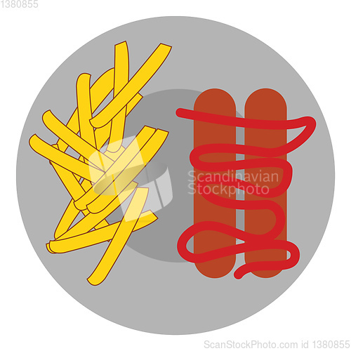 Image of Sausages with potatoes, vector or color illustration.