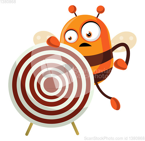 Image of Bee holding a target, illustration, vector on white background.