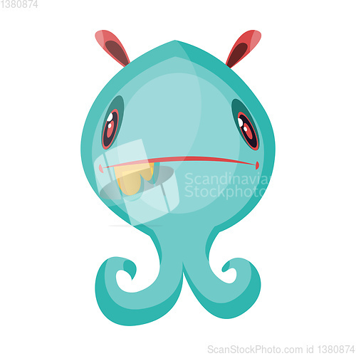 Image of Confused blue ghost monster with pale red ears white background 