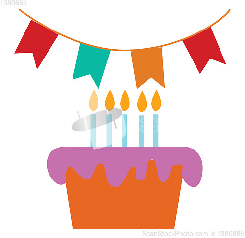Image of Birthday cake and decoration illustration print vector on white 
