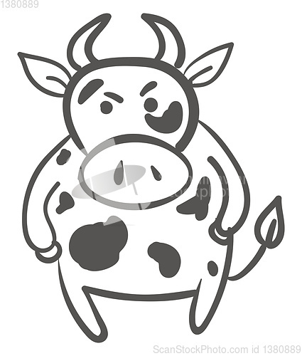 Image of Angry cow with gray spots, vector color illustration.