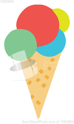 Image of Ice-cream cone with four different flavors vector or color illus