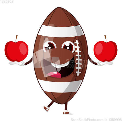 Image of Rugby ball is holding apples, illustration, vector on white back