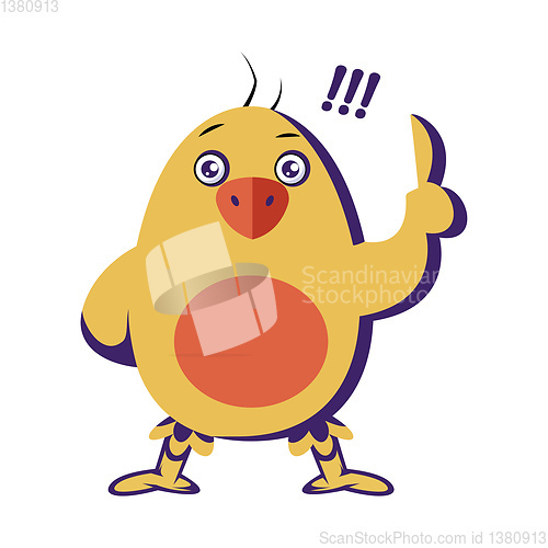 Image of Yellow chicken showing one finger up vector illustration on a wh