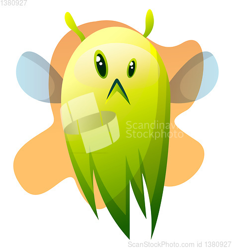 Image of Sad cartoon green little monster vector illustartion on white ba