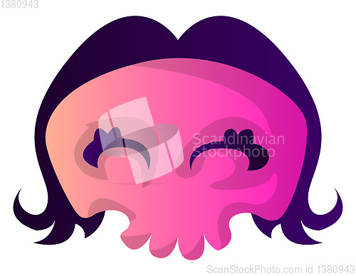Image of Cute pink cartoon skull with purple hair vector illustartion on 
