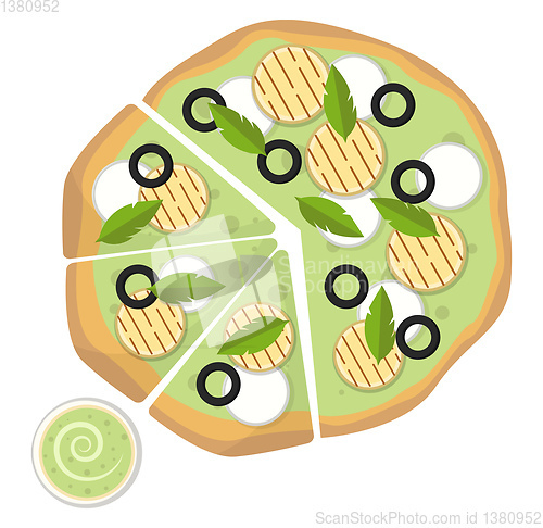 Image of Mozzarella pesto sauce pizza with dipPrint
