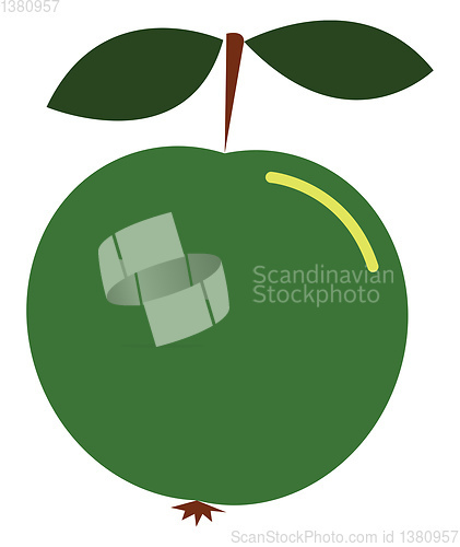 Image of Clipart of a green apple with a short brown stalk and two leaves