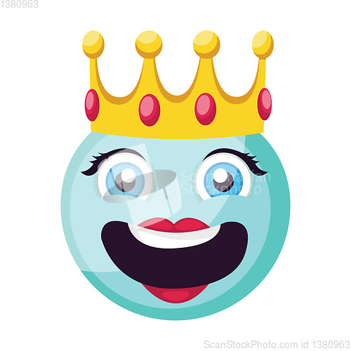 Image of Light blue female happy emoji face with a crown vector illustrat