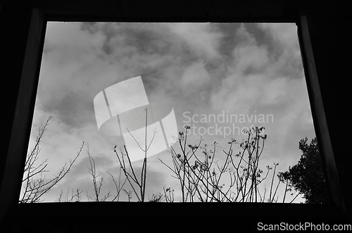 Image of winter sky window frame