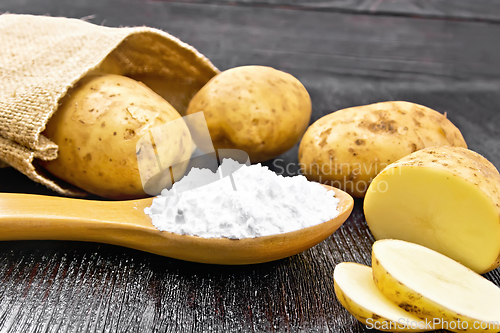 Image of Starch potato in spoon on black board