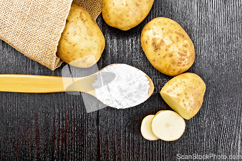 Image of Starch potato in spoon on board top