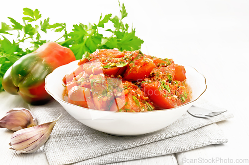 Image of Tomatoes Korean in plate on white board